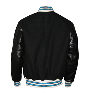 แจ็คเก็ตวาร์ซิตี้ไซส์ใหญ่พร้อมโลโก้สั่งทำพิเศษสำหรับผู้ชายและผู้หญิง ตัวเสื้อทำจากผ้าขนสัตว์ แขนเสื้อทำจากหนัง แจ็คเก็ตเบสบอลบอมเบอร์เลตเตอร์แมนสำหรับฤดูหนาว - Product Image 2