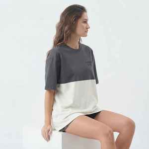 T-shirt décontracté pour femme à col rond, coupe ample, color-block, manches courtes, en jersey 100 % coton respirant - Product Image 5