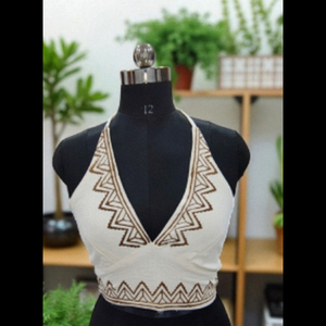 Camiseta sin mangas con cuello en V para mujer, de algodón tejido, con cordones en la espalda y estampado de bloques, disponible en más de 10 colores personalizados - Product Image 2