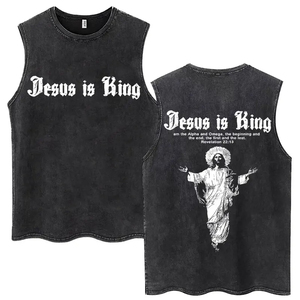 เสื้อกล้ามวินเทจลายกราฟิก Jesus Is King ผ้าฝ้าย สตรีทแวร์ ยูนิเซ็กส์ - Product Image 1
