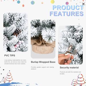 Árbol de Navidad Artificial de Mesa con Nieve Artificial de 90 cm, con Piñas, Bayas Rojas y Base de Yute, PE, PVC - Product Image 5