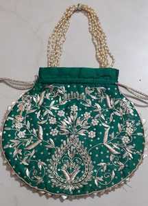 Handmade Indian Wedding Velvet Drawstring Potli Bag Women Evening Party <b>Red</b> Beaded Zari Clutch <b>Purse</b> Wholesale Supplier - Product Image 5