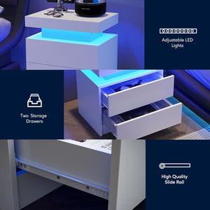 Modern <b>White</b> LED Nightstand with 2 Drawers <b>Bedside</b> Table Cabinet Lights for Bedroom - Product Image 4
