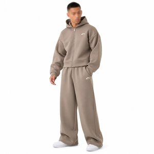 Survêtement Homme Tendance Cropped Entièrement Zippé Deux Pièces à Capuche Oversize Épaules Tombantes Jambes Larges Hiver Fournisseur OEM - Product Image 1