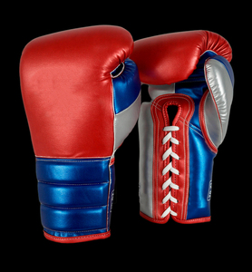 Guantes de Boxeo Profesionales DAWN FROCE FIGHT GEARS, Rojos, Azules y Plateados, con Cordones, 12 oz, Cuero Genuino, Absorben la Humedad, Muñequera Ajustable - Product Image 3