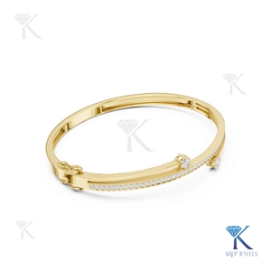 Lab Grown Diamond Round Brilliant Cut Filled Bypass <b>Bangle</b> 14K/18K <b>Solid</b> <b>Gold</b> Pave Luxury Unisex Bridal Jewelry - Product Image 6