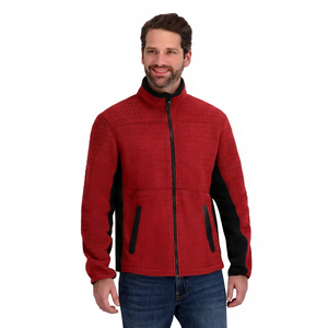 Chaqueta de Forro Polar a Cuadros Gris para Hombre, Cuello Alto con Cremallera, Casual, Resistente al Viento, para Otoño, Corte Regular, con Bolsillos - Product Image 2