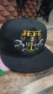 Black Embroidered Trucker <b>Hat</b> 6 Panel Snapback Cap Custom Logo <b>Flat</b> Brim Headwear for Streetwear - Product Image 1