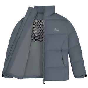 Men's <b>White</b> <b>Puffer</b> <b>Jacket</b> Stand Collar Zipper Closure Windproof Casual Winter <b>Jacket</b> Regular Fit Polyester Wadding - Product Image 3