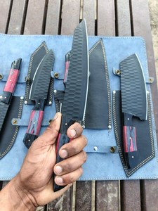 Juego de 5 Cuchillos de Chef Hechos a Mano de Acero de Damasco con Recubrimiento Negro, Ambidiestros y Ecológicos, con Funda de Cuero para Acampar al Aire Libre, Venta al Por Mayor - Product Image 2