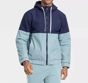 Chaqueta cortavientos de doble color para hombre, con capucha y cremallera completa, ligera, informal, para actividades al aire libre, con dobladillo y puños elásticos. - Product Image 1