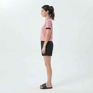 Women's Pink <b>Short</b> Sleeve T-Shirt With Black <b>Shorts</b> <b>Set</b> Casual Cotton Two Piece Outfit Spring Summer Wear - Product Image 4