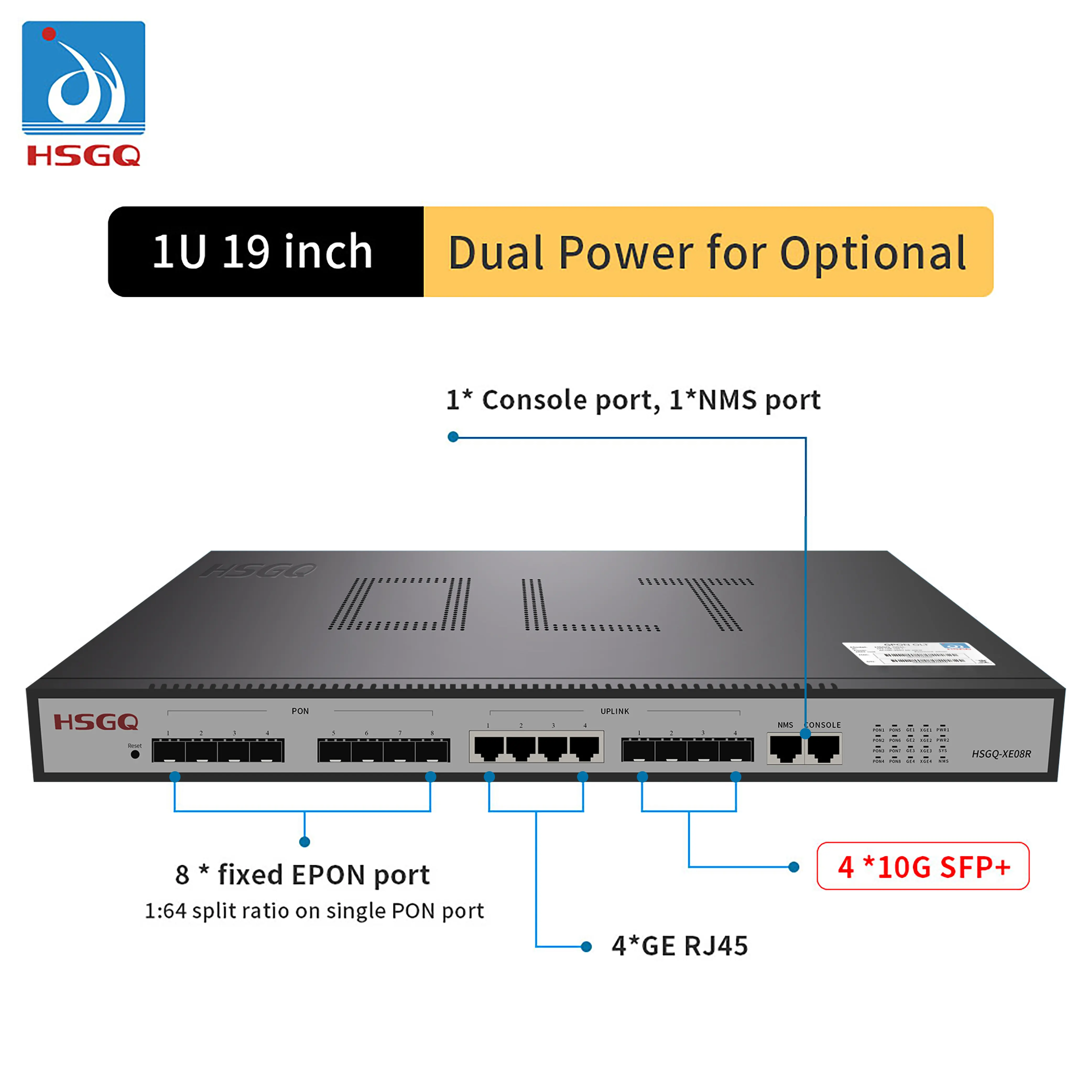 Promosi: 8 Port EPON OLT dengan 10G Lapisan Uplink 3 CLI /NMS/Web Kompatibel dengan Semua Merek ONU ONTs