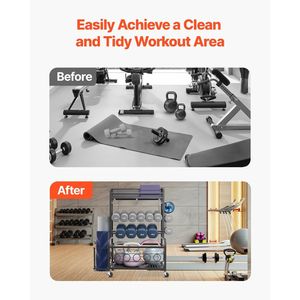 Organizzatore per Attrezzature da Palestra Domestica, Supporto per Tappetini Yoga in Acciaio Verniciato a Polvere con Ganci e Ruote, Scaffale Portaoggetti per Tappetini Yoga - Product Image 5