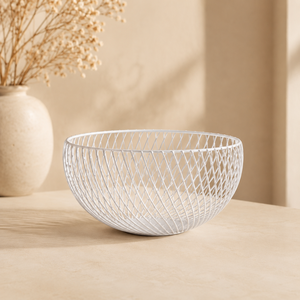 Bol en fil métallique blanc, design minimaliste, bol de service en métal durable pour la décoration de la maison - Product Image 1