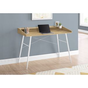 Bureau d'ordinateur contemporain moderne de 48 po de long pour le bureau à domicile avec étagères de rangement en métal blanc et poste de travail en stratifié naturel - Product Image 5