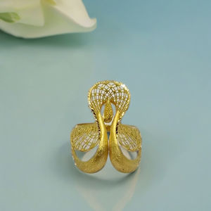 Elegant 22K Gold Designer Adjustable <b>Ring</b> with Intricate Cutwork Pattern Stylish Statement <b>Finger</b> <b>Ring</b> for Women - Product Image 3
