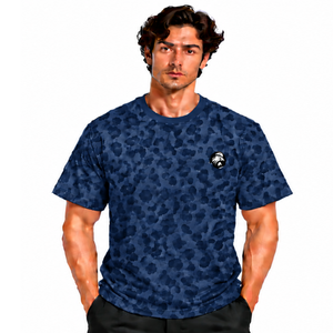<b>Navy</b> <b>Blue</b> Leopard Print 100% Cotton T-<b>Shirt</b> Short Sleeve Crew Neck Casual Streetwear Everyday Wear Quick Dry Breathable - Product Image 1