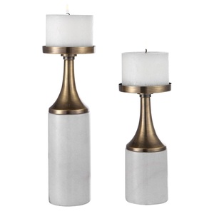 Ensemble de porte-bougies vintage en bronze à 3 niveaux, supports de bougies en métal texturé pour centre de table, décoration rustique pour la maison - Product Image 2