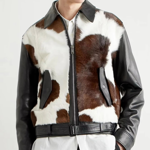Veste en fausse fourrure à imprimé animal, col rabattu, manches régulières, épaisse, style motard, fermeture éclair - Product Image 1