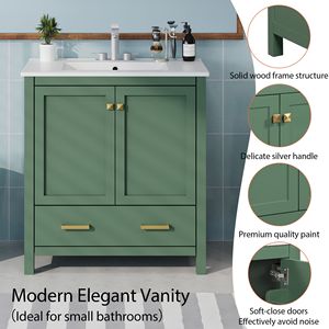Mobile bagno da 30 pollici con lavabo singolo e mobiletto sottolavabo combinato a 2 ante, set mobiletto singolo - Product Image 4
