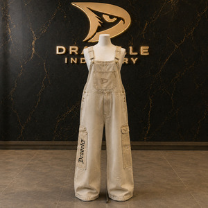 Heavyweight Denim Utility <b>Dungarees</b> Contrast Canvas Panel Workwear Bib Trousers Unisex Oversized Urbanwear Fashion Bulk Summer - Product Image 1