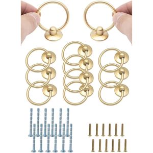 12pcs Matte <b>Gold</b> Zinc Alloy Ring <b>Cabinet</b> Drawer Pulls Single Hole Furniture Handles & <b>Knobs</b> Hardware - Product Image 1