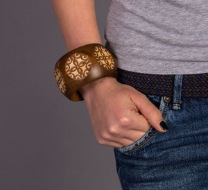 Artisan Hand Carved Wooden <b>Bangle</b> <b>Bracelet</b> for Women Rustic Boho Vintage Handmade Daily Wear Party Festive Fashion Jewelry Cuff - Product Image 1