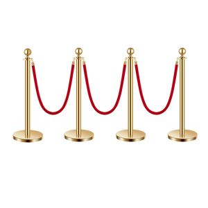 Set di 4 Barriere di Controllo Folla con Corde in Velluto e Pali in Acciaio Inox, 3 Pali Rossi in Velluto, Attrezzatura per Ristoranti e Hotel - Product Image 3