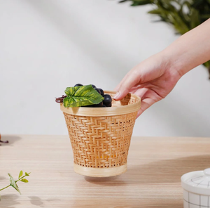 Elegant Shallow Oval Handwoven <b>Bamboo</b> Storage <b>Basket</b> Decorative Woven Pattern Eco-Friendly Luxury Hanging Design Hotel Use - Product Image 3