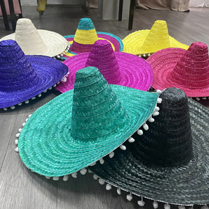 หมวกสานปักมือลายทางสไตล์เม็กซิกัน  สำหรับงานปาร์ตี้ งานแต่งงาน ใช้ในชีวิตประจำวัน ตกปลา เล่นสกี - Product Image 1