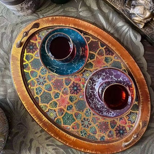 Plateau en bois pour la décoration de la maison avec poignées, en bois d'acacia, nouveau design, plateau de service avec poignée en acier, en provenance d'Inde - Product Image 1