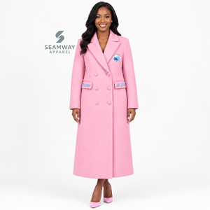 Abrigo largo cruzado para mujer Jack And Jill Of America con solapa con muescas, manga larga, corte entallado y bordado, ropa exterior formal - Product Image 5