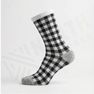 Crew <b>Socks</b> Plaid Pattern Black White Cotton Breathable Daily Wear Adult Autumn Style Regular Fit Knitted <b>Socks</b> - Product Image 3