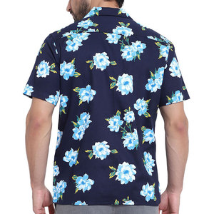 Camisa Casual de Manga Corta con Estampado Floral para Hombre, Azul Marino, Cuello Clásico, 100% Algodón Popelina, Transpirable, para Verano, Playa, Estilo Hawaiano - Product Image 3
