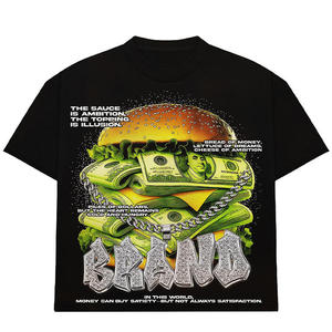 T-shirt Streetwear Noir Homme BRAND à Manches Courtes, Motif Money Burger Imprimé, Col Rond, Coupe Classique, 100% Coton Jersey - Product Image 1
