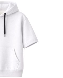 Customized Men White <b>Short</b> <b>Sleeve</b> Hoodie Pullover Cotton Fleece Casual Streetwear Kangaroo Pocket Lightweight Summer <b>Sweatshirt</b> - Product Image 2