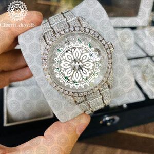 Charm_Jewells Reloj redondo de acero inoxidable para mujer con bisel de diamantes, cristal de zafiro, cuarzo analógico, moda de lujo, 38 mm - Product Image 6