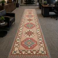 Hand Knotted Wool Eco Friendly Low Pile Thin Runner Rug Medallion Traditional Geometric Tribal Handmade Carpet for Hallway Hotel