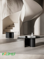 Table basse moderne minimaliste ronde carrée en verre et métal, ensemble de 2 tables basses Salerno en pierre frittée et verre