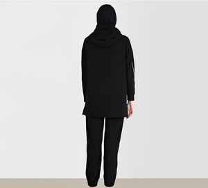 Conjuntos Deportivos Modestos Islámicos Étnicos para Mujer, con Capucha, Estilo Árabe de Dubái, Color Negro Liso - Product Image 2