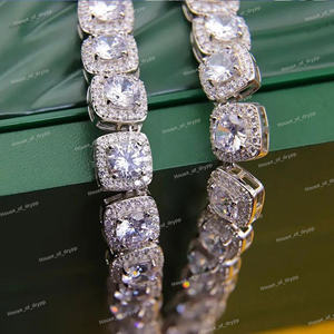 สร้อยคอเงินดีไซน์แบบสองแถวประดับเพชรโมอิสซาไนต์ระยิบระยับ สร้อยคอหรูหราสำหรับงานปาร์ตี้ - Product Image 2