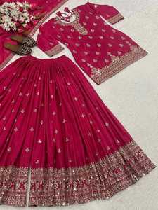 Ensemble Lehenga Choli brodé lourd avec travail de sequins, Lehenga de créateur pour mariée avec Dupatta, pour mariage et soirée - Product Image 2