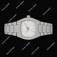 Montre Tonneau de Luxe en Acier Inoxydable avec Cadran Blanc et Diamants Pavés, Style Moderne, Bijou Scintillant, Montre Tendance