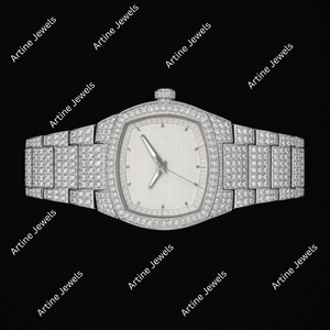 Reloj Tonneau de Lujo en Acero Inoxidable con Esfera Blanca y Diamantes Incrustados, Reloj de Moda con Diamantes Brillantes, Estilo Moderno - Product Image 2