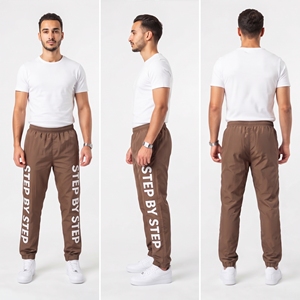 Pantalones de senderismo a prueba de viento con estampado de letras marrones para hombre, pantalones deportivos informales con cintura elástica, pantalones de nailon con diseño estampado de "Step By Step" para hombre - Product Image 4