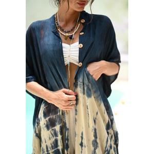 Vestido Maxi de Algodón con Estampado Tie Dye Azul y Blanco Estilo Boho para Mujer, Sin Mangas, Casual, para la Playa, Vacaciones de Verano - Product Image 1