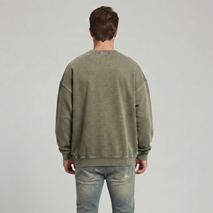 Sweat-shirts à col rond personnalisés brodés effet vieilli pour hommes, sweat-shirt brodé délavé à l'acide pour hommes, sweat-shirt vintage à épaules tombantes - Product Image 2