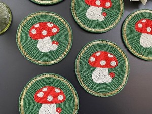 Posavasos de Resina con Cuentas en Forma de Hongo, Verde, Rojo, Blanco, Moderno, Impermeable, Ecológico, NOUSHAD HANDICRAFTS NH-962, Promocional - Product Image 1