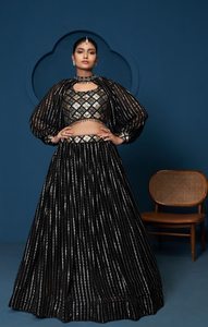 Black Georgette Lehenga Choli Zari Sequence Embroidery Floor Length Semi Stitched Dress for Wedding Party - Product Image 1